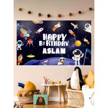 Kişiye Özel Uzay Temalı Özel Doğum Günü Afişi Arkafonu Vinil Branda Pankart Doğum Günü Parti Seti Süsü