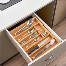 M9263-55 Ölçü Ayarlı 5-7 Bölmeli Bambu Kaşıklık - Çekmece Içi Tezgah Üstü Kaşıklık Organizer