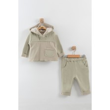 Kız Bebek Çiçek Nakışlı Kapüşonlu Kanguru Model Eşofman Takım (9-12-18 Ay)