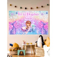 Kişiye Özel Deniz Kızı Temalı Özel Doğum Günü Afişi Arkafonu Vinil Branda Pankart Doğum Günü Parti Seti Süsü