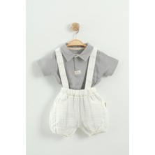Erkek Bebek Gömlek, Tişört ve Askılı Şort 3’lü Takım (9-12-18-24 Ay)