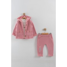 Kız Bebek Kalp Nakışlı 3'lü Eşofman Takım (9-12-18 Ay)