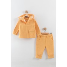 Kız Bebek Çiçek Nakışlı Kapüşonlu Kanguru Model Eşofman Takım (9-12-18 Ay)