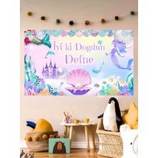 Kişiye Özel Deniz Kızı Temalı Özel Doğum Günü Afişi Arkafonu Vinil Branda Pankart Doğum Günü Parti Seti Süsü