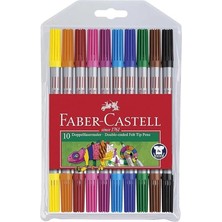 Faber-Castell Çift Taraflı Keçeli Kalem 10 Renk, Kalın ve Ince Uçlu, Canlı Renkler, Su Bazlı