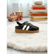 Unisex Rahat Tabanlı Hafif Esnek Ortopedik Cırtlı Günlük Çocuk Sneaker Spor Ayakkabı - Siyah-Beyaz