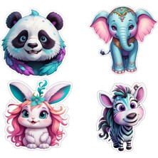 4 Adet 10X10 cm Çocuk Sticker Etiket Seti V5