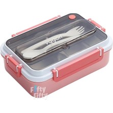 Bento Lunch Box Ofis-Okul Için Yeni Nesil Sefer Tası Tek Kat 3 Bölme Çatal ve Kaşıklı -Pas