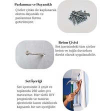 Netzerkoz 260 Adet Paslanmaz Beton Çivisi Seti - 3 Çeşit Çelik Beton, Duvar, Parke Çivisi