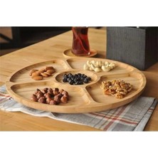 360° Dönebilen Bambu Kahvaltı, 30CM Sunum ve Çerezlik Tabağı 5 Bölmeli, Dönerli Bambu Sunum