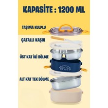 Vagonlife 1200 ml Iki Kat Üç Bölme Paslanmaz Çelik Bento Lunch Box Yeni Nesil Sefer TASI-ÇATALLIKAŞIK-FFLBOX50251