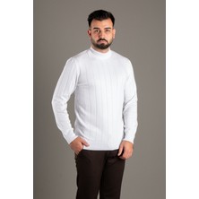 Zeki Özer Erkek Beyaz Desenli Balıkçı Triko