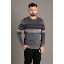 Zeki Özer Erkek Antrasit Çizgili Fitilli O Yaka Triko