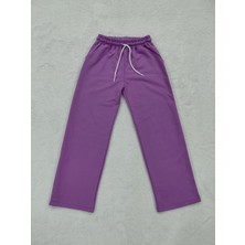 Yüksek Kalite Diz Yapmayan Beli Bağcıklı Pamuklu Kız Çocuk Lila Eşofman Altı