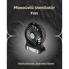 Şarjlı USB Fan – Masaüstü Mini Vantilatör, Taşınabilir, Işıklı, 3 Kademeli, Sessiz