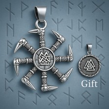 Erkek Kolye Viking Kolovrat ve Valknut Çelik Kolye Seti