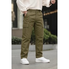 Erkek Bol Paça Kargo Cepli Haki Baggy Pantolon