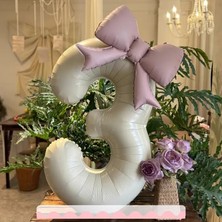 2'li Set Pembe Kurdeleli Krem Renk Rakamlı Yaş Balon Set