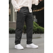 Damga Erkek Bol Paça Kargo Cepli Füme Baggy Pantolon Pamuk Yüksek Bel Konforlu Model