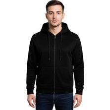 Erkek Kapüşonlu Fermuarlı Siyah Sweatshirt BGL-ST04790