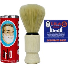 Ahşap Saplı Berber Sakal Tıraş Fırçası, Tıraş Sabunu, Kibrit Kantaşı, Tıraş Seti (TS03)