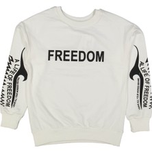 Erkek Çocuk /kız Çocuk Önü Kolları Freedom Yazılı Beyaz Oversize Kalıp Sweatshirt