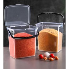 Mega Boy 2'li Kare Un Bakliyat Kabı 6 Litre - Kulplu Deterjanlık Saklama Kutusu Şeffaf