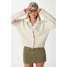 Kadın Lean Yumuşak Doku Polo Yaka Taş Basic Triko Hırka HI00179