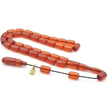 M.tacir Usta Imzalı Kapsül Kesim Koyu Sarı Ateş Kehribar Tesbih