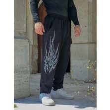 Fire - Erkek Siyah Eşofman Altı Lastikli Paça Rahat Kesim Cepli Jogger
