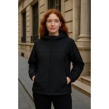 Kadın Astarlı Kapşonlu Siyah Rüzgarlık & Yağmurluk