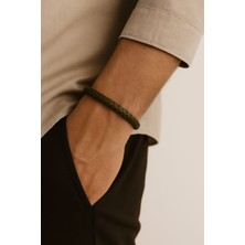 E&z Prıme Yeşil Örgü Desenli Erkek Bileklik – Deri, Unisex ve Minimalist Tasarım