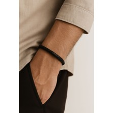 E&z Prıme Ince Siyah Örgü Erkek Bileklik – Deri, Minimalist Unisex Tasarım