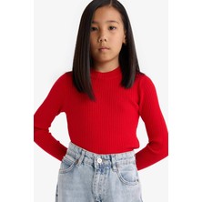 DeFacto Kız Çocuk Fitted Bisiklet Yaka Triko Kazak E9849A825AU