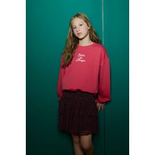 DeFacto Kız Çocuk Oversize Geniş Kalıp Bisiklet Yaka Baskılı Sweatshirt G2460A825WN