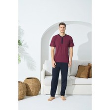 9513 Erkek  Midi Yaka Kısa Kol Pijama Takım