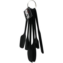 Futax 6PCS  SİLİKON - SİYAH MUTFAK SETİ 2 KAŞIK - 3 SPATULA - YUMURTA FIRÇA  METAL ASMA HALKALI (5690)