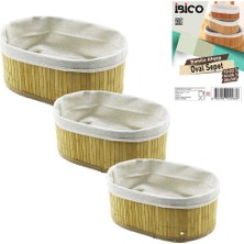 Nargo 3 BOY  OVAL  BAMBU KENAR ORGANİZER SEPET AHŞAP ALTLIK - BEZLİ  13X22-16X26-20X30CM