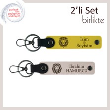 Miaju Stil ve Güç Arayanlara Aslan Temalı Yazılabilir Deri Anahtarlık Hediyesi, Sarı-Pudra