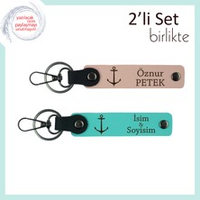 Miaju Balıkçı Teknelerine Çapa Figürlü Anahtarlık, Kişiye Özel Deri Hatıra Tasarımı, Yavru Ağzı-Turkuaz