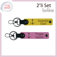 Miaju Gemi Temalı Kişisel Anahtarlık, Çapa Motifli 2’li Set Denizci Ruhunu Yansıtır, Sarı-Pembe