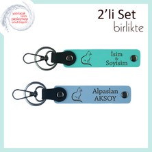 Miaju Tatlı Miyavlara Kalıcı Sevgi Hediyesi, Kedili, Kişisel Anahtarlık, Turkuaz-Gök Mavi