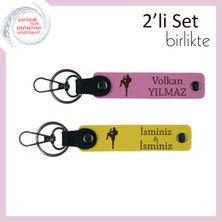 Miaju Kız Kardeşe Tekvando Desenli Cesaret Hediyesi, Kalıcı Deri Anahtarlık Seti, Pembe-Sarı