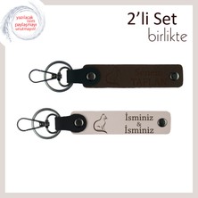 Miaju Kedili Sevgiliye Mini Ama Anlamlı Hediye, Pati Temalı, Kişisel Anahtarlık, Koyu Kahve-Pudra