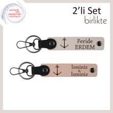 Miaju Denizle Bağını Her An Hatırlatacak Anahtarlık, Isme Özel Çıpa Deseniyle 2’li Set, Pudra-Yavru Ağzı