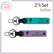 Miaju Tekvando ve Boks Temalı Deri Anahtarlık, Kız Sevgiliye Uygun Hediyelik Set, Koyu Turkuaz-Mor Menekşe