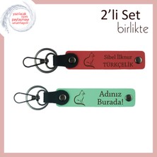 Miaju Kedili Evlerin Tamamlayıcı Parçası, Pati Desenli, Kişisel Yazılı Anahtarlık, Nar Çiçeği-Açık Yeşil