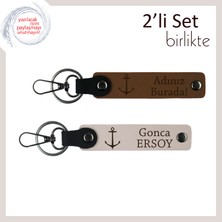 Miaju Kardeşe Verilebilecek Seçkin Hediyelik, Çıpa Temalı Isim Yazılı Anahtarlık Takımı, A Kahve-Pudra