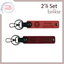 Miaju Karizmatik Erkekler Için Aslan Desenli Hediyelik, 2’li Kişisel Deri Anahtarlık, Nar Çiçeği-Bordo