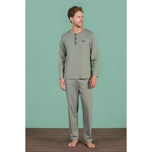Erkek Yeşil Uzun Kollu Düğmeli Pijama Takım C4T6N91
